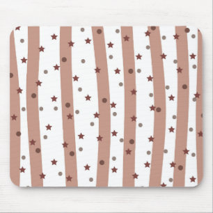 Chocolate and White Stripes with Stars Pattern Mouse Pad
