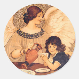 Chocolate Angel French Antique Classic Round Sticker