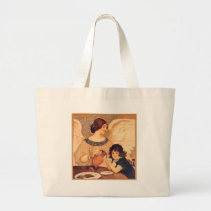 Chocolate Angel French Antique Large Tote Bag