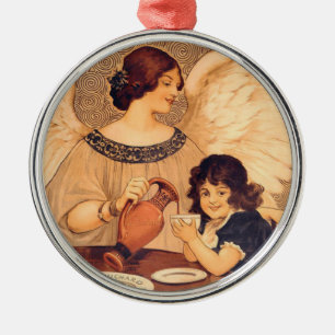 Chocolate Angel French Antique Metal Ornament