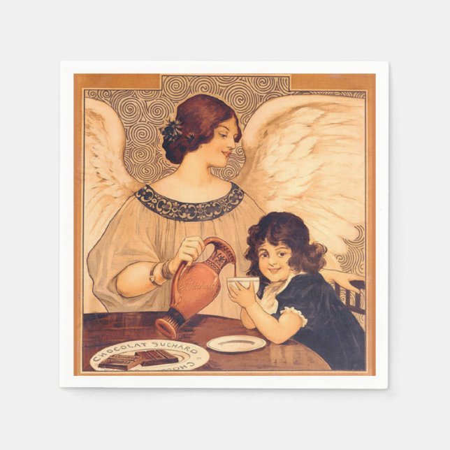 Chocolate Angel French Antique Napkin (Front)