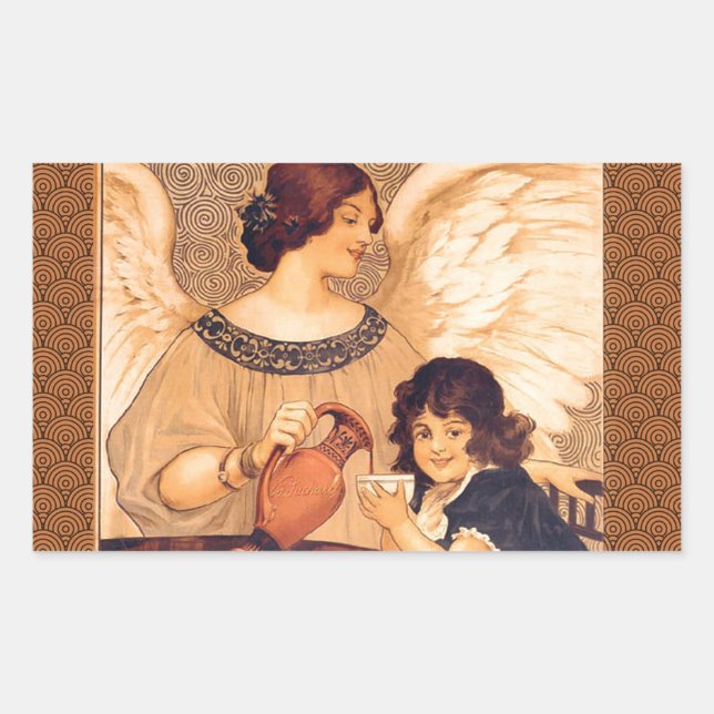 Chocolate Angel French Antique Rectangular Sticker (Front)