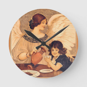 Chocolate Angel French Antique Round Clock