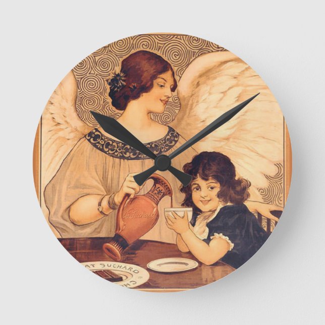 Chocolate Angel French Antique Round Clock (Front)