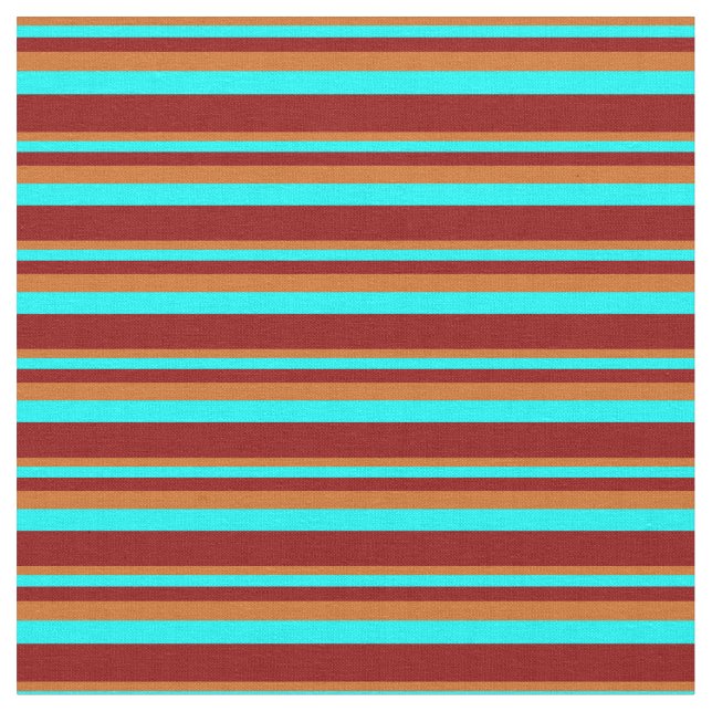Chocolate, Aqua, and Dark Red Coloured Lines Fabric (Close Up)