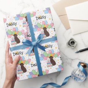 Chocolate Aussiedoodle Dog Birthday Party Wrapping Paper