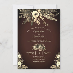 Chocolate Autumn Brown Dried Floral Wedding Invitation