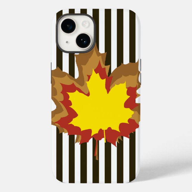 Chocolate Autumnal Stripes with Leaves Case-Mate iPhone Case (Back)