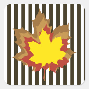 Chocolate Autumnal Stripes with Leaves Square Sticker