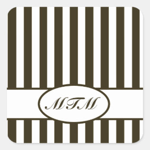 Chocolate Autumnal Stripes with monogram Square Sticker