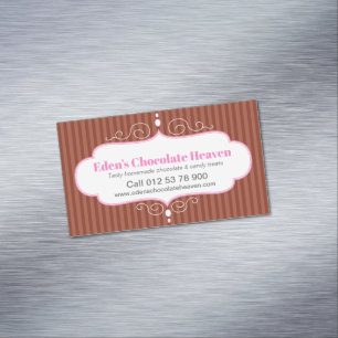 Chocolate bake shop brown stripe contact reminder 	Magnetic business card