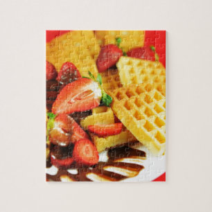 Chocolate Belgian waffle and strawberries Jigsaw Puzzle