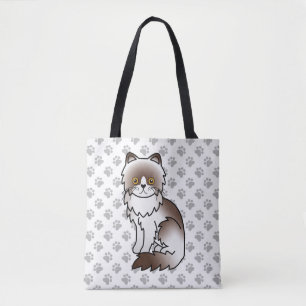 Chocolate Bi-Colour Persian Cartoon Cat & Paws Tote Bag