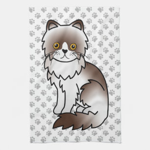 Chocolate Bi-Colour Persian Cute Cartoon Cat Tea Towel