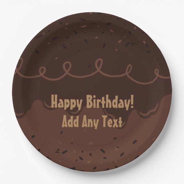 Chocolate Birthday Cake Frosting Paper Plate (Front)