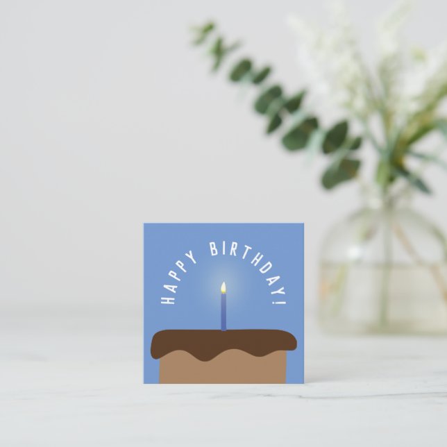 Chocolate Birthday Cake Lit Candle Cornflower Blue Card (Standing Front)