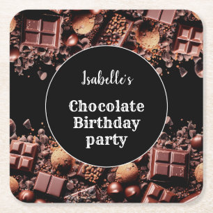 Chocolate Birthday Party Hot Chocolate  Square Paper Coaster