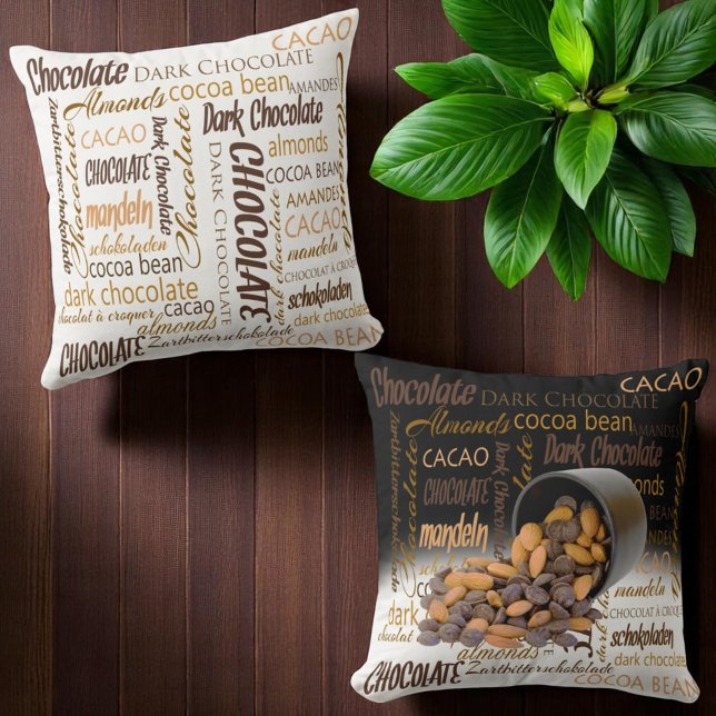 Chocolate Bits and Almonds Close Up Photograph Cushion (Different front and back pillow design)
