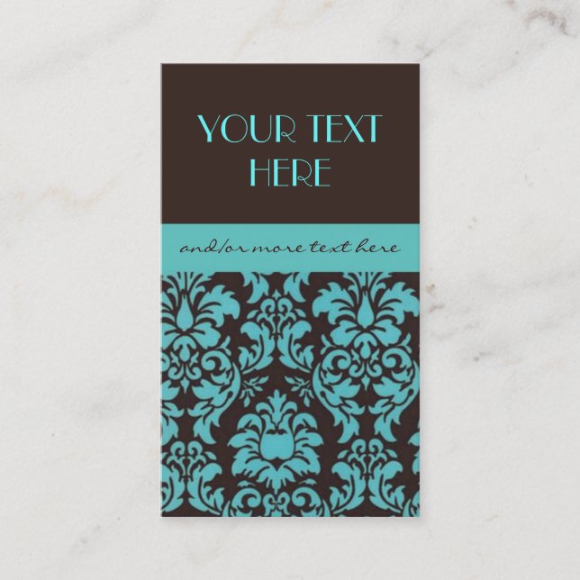 Chocolate&Blue Damask Business Card (Front)