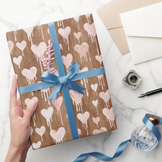 Chocolate Blush Pink Cream Hearts Valentine's Day Wrapping Paper (Gifting)