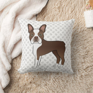 Chocolate Boston Terrier Cartoon Dog Illustration Cushion