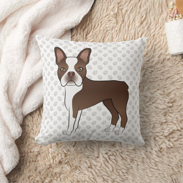 Chocolate Boston Terrier Cartoon Dog Illustration Cushion (Blanket)
