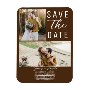 Chocolate Brown 2 Photos Save the Date Wedding Magnet