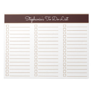 Chocolate Brown 8.5x11 Three Column Checklist Notepad