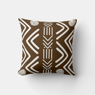 Chocolate Brown African Bogolan Tribal Design Cushion