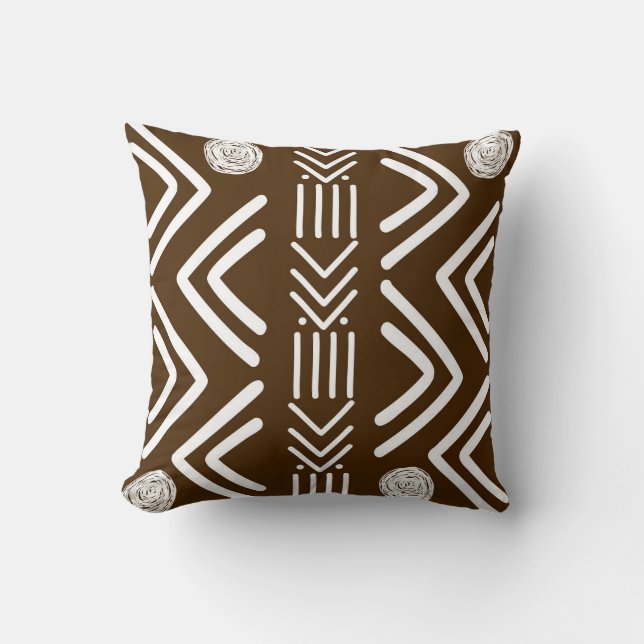 Chocolate Brown African Bogolan Tribal Design Cushion (Front)