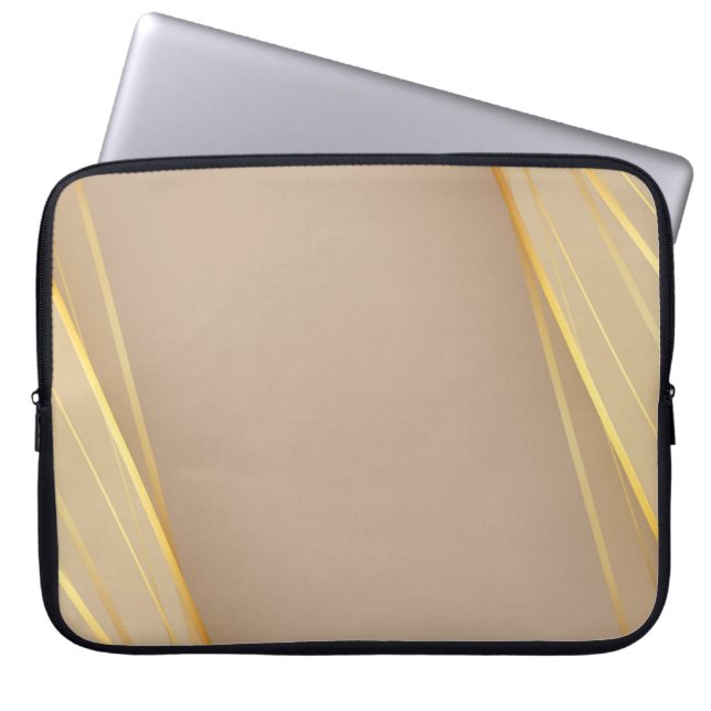 Chocolate Brown and Abstract Gold Lines Laptop Sleeve (Front)