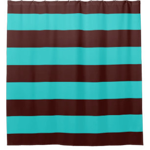 Chocolate brown and aqua stripes shower curtain