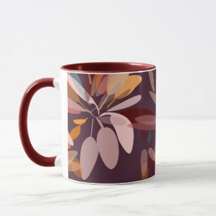 Chocolate Brown and Beige Elegant Foliage Print Mug