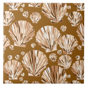 Chocolate Brown and Beige Sea Shells Ceramic Tile