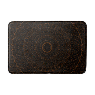 Chocolate Brown and Black Mandala Kaleidoscope Bath Mat