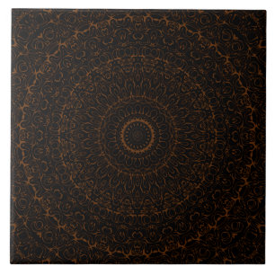 Chocolate Brown and Black Mandala Kaleidoscope Ceramic Tile