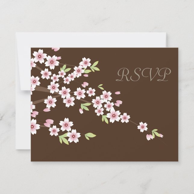 Chocolate Brown and Cherry Blossom Wedding RSVP (Front)