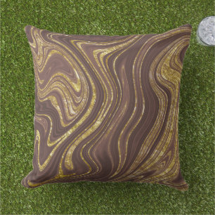 Chocolate Brown  and Gold Marble Look Pattern Cushion