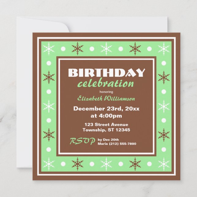 Chocolate Brown and Green Birthday Celebration Invitation (Front)
