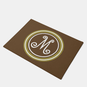 Chocolate Brown and Olive Green Monogram Doormat