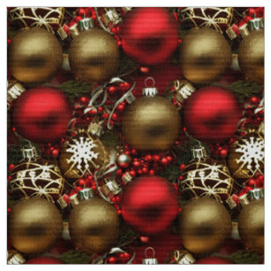 Chocolate Brown and Ruby Red Christmas Ornaments Fabric