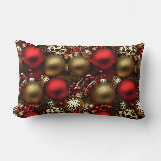 Chocolate Brown and Ruby Red Christmas Ornaments  Lumbar Cushion (Front)