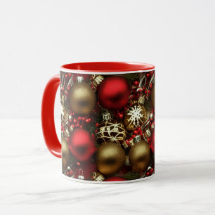 Chocolate Brown and Ruby Red Christmas Ornaments Mug