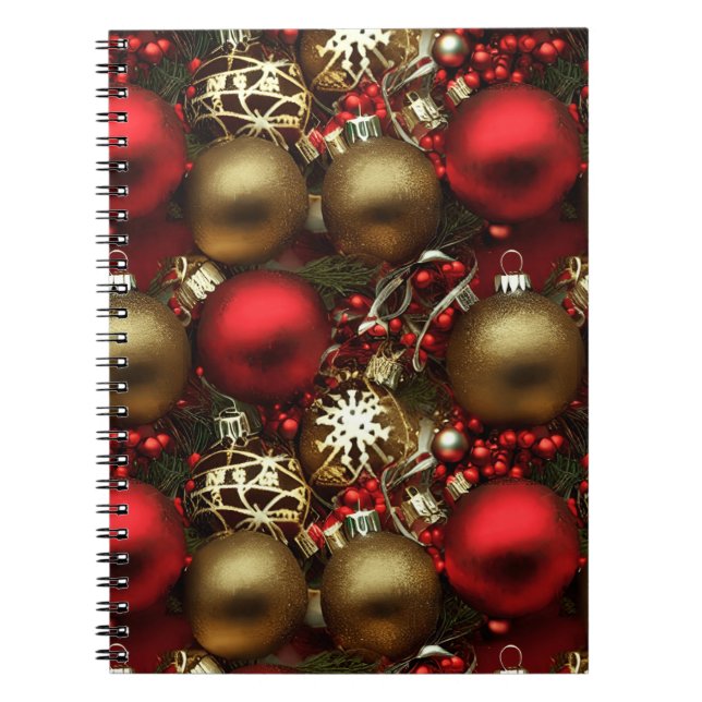 Chocolate Brown and Ruby Red Christmas Ornaments  Notebook (Front)