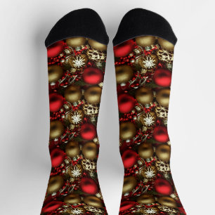 Chocolate Brown and Ruby Red Christmas Ornaments Socks
