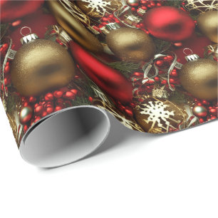 Chocolate Brown and Ruby Red Christmas Ornaments  Wrapping Paper