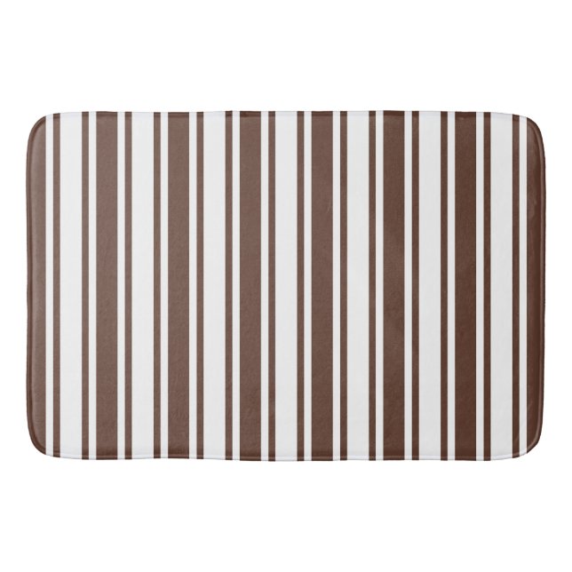 Chocolate brown and white candy stripes bath mat (Front)