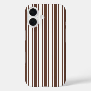 Chocolate brown and white candy stripes iPhone 16 case