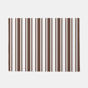 Chocolate brown and white candy stripes doormat