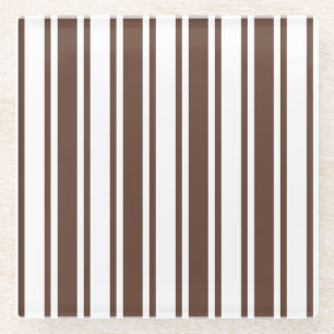 Chocolate brown and white candy stripes glass coaster